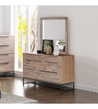 Hannah Mirror Light Oak Colour 6 Drawers Dresser in Solid Timber Veneered MDF