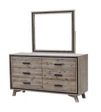 Seashore 6 Drawers Solid Acacia Timber Dresser in Silver Brush Colour with Mirror