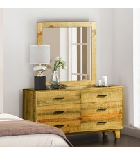 Woodstyle Dresser Solid Timber Light Brown 6 Drawers In Rustic Texture with Mirror