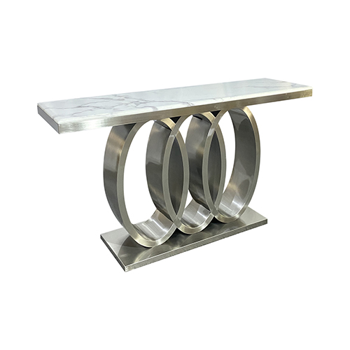 Paradise Hall Table White Faux Marble Top Aesthetic Metal Made Design on Base Silver Colour