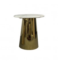 Round Shape Lamp Table with Atiicial Marble Top & Electroplating Titanium Gold Dove