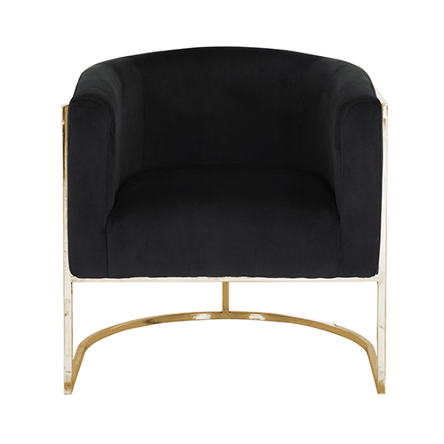 Vintage Arm Chair Black Velvet Stainless Steel Frame and Legs Golden Colour