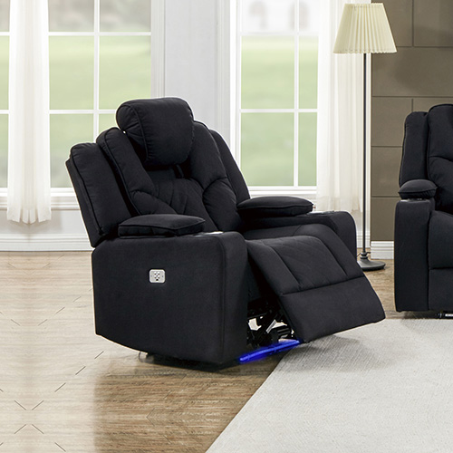 Arnold Electric Recliner Stylish Rhino Fabric Black 1 Seater Lounge Armchair with LED Features