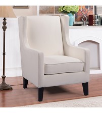 Jacob Arm Chair Upholstered Fabric with Wooden Legs in Beige Colour