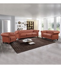 Madeline Luxurious Chesterfield Style 3S+2S+1S Button Tufted Leatherette Brown Colour Sofa