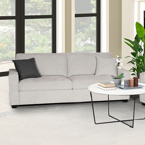 Milano 3 Seater Grey Sofa Set Polyester Fabric Multilayer Two Pillows Attached Individual Pocket Spring