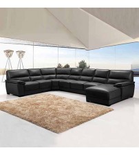 Luxurious Hugo Large Leatherette Corner Sofa 7 Seater with Chaise Black Colour