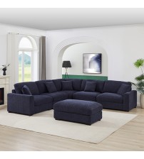 Orion Large Corner Sofa Premium Polyester Upholstery Fluffy Padded Seat Wooden Frame Rubber Wooden Legs Ottoman