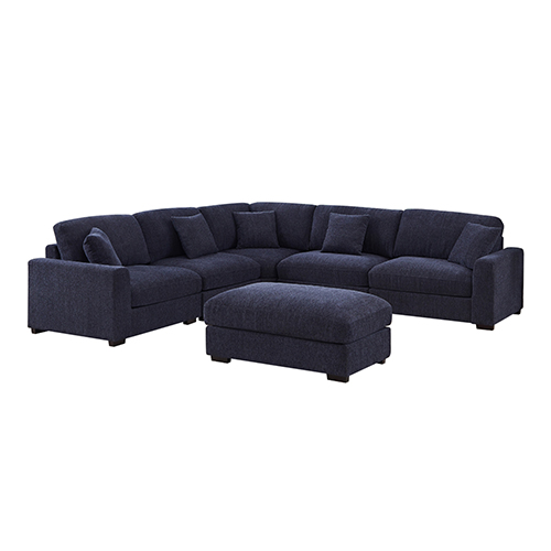 Orion Large Corner Sofa Premium Polyester Upholstery Fluffy Padded Seat Wooden Frame Rubber Wooden Legs Ottoman