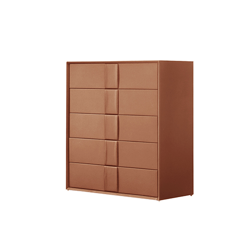 Louis Tallboy MDF with Premium Leatherette Upholstery Storage Space Five Drawers Wooden Legs